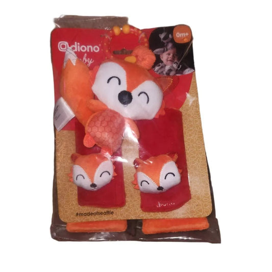 Diono Baby Fox Car Seat Straps Toy 2 Pack - Soft Seat Belt Cushion for Infants – a stuffed fox with a red scarf and a white scarf