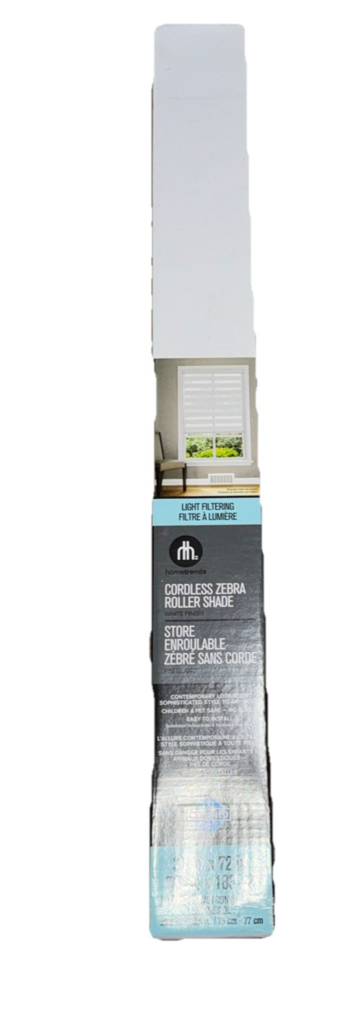 Home Trends Cordless Zebra Roller Shade White Finish 30" x 72"