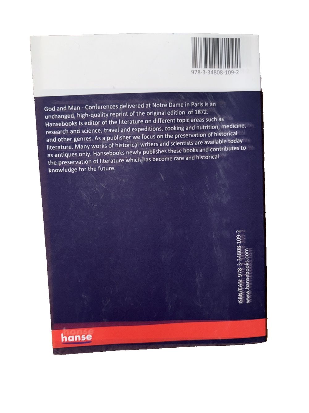 God and Man: Conferences delivered at Notre Dame in Paris, DaveyDooDeals – the back cover of the book, showing the title