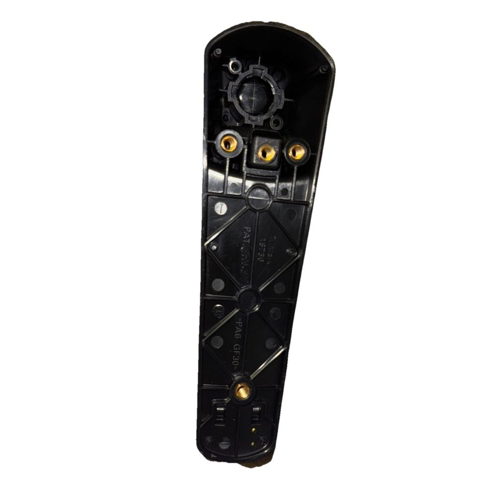 Trimark 18736 Surface Mounted Pull Door Handle – a black and gold metal object on a white background