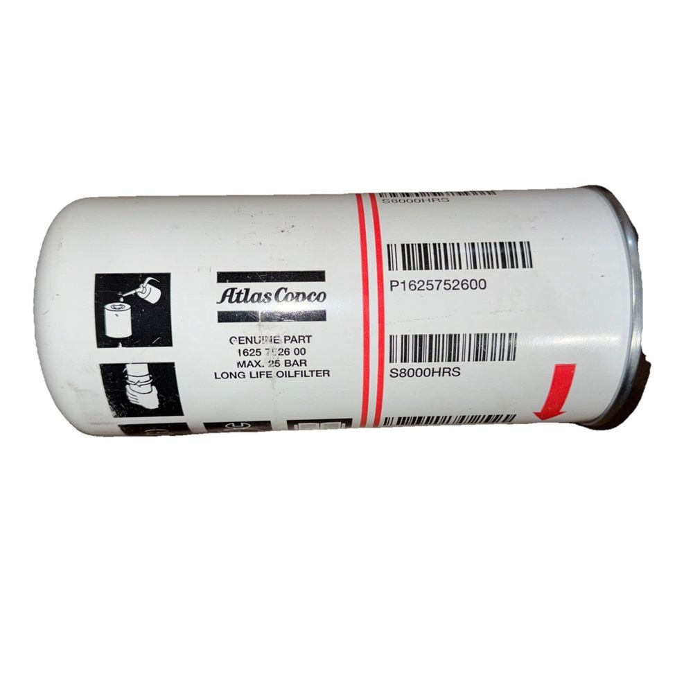Atlas Copco Oil Filter Replacement - 1625752600 – a white cylinder with a barcodee label