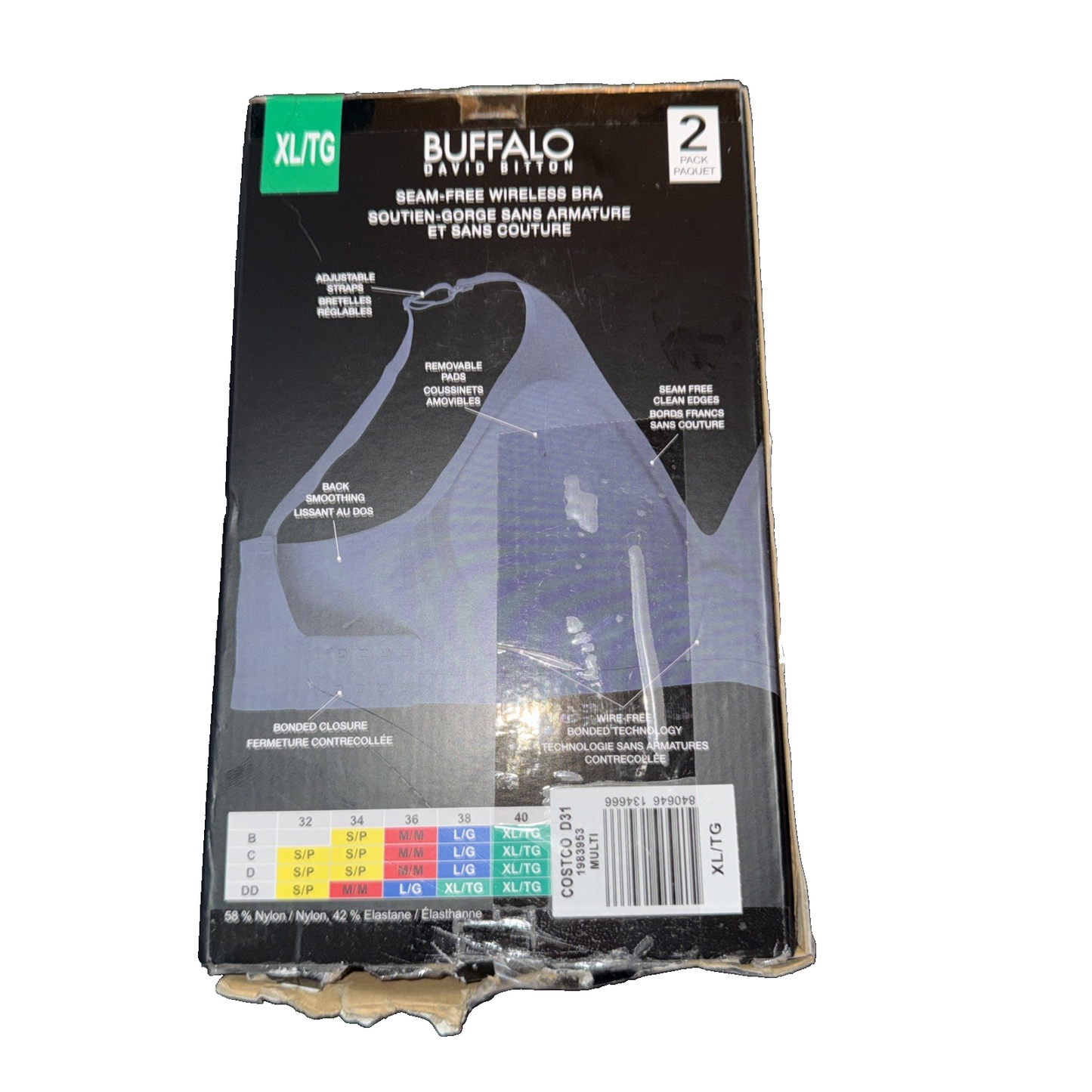 Buffalo David Bitton Wire-Free Bra 2 Pack Beige And Black Size XL