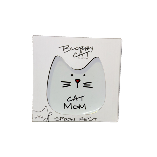 Pavilion Gift Company Blobby Cat, Cat Spoon Rest " Cat Mom", 5", White