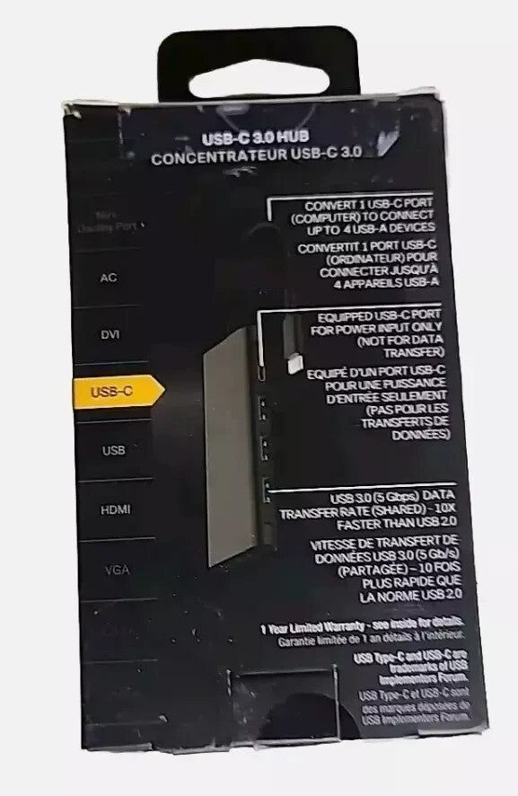 NXT Technologies 4-Port USB-C Hub - Expand Your Device Connectivity – a black box with a yellow label on it