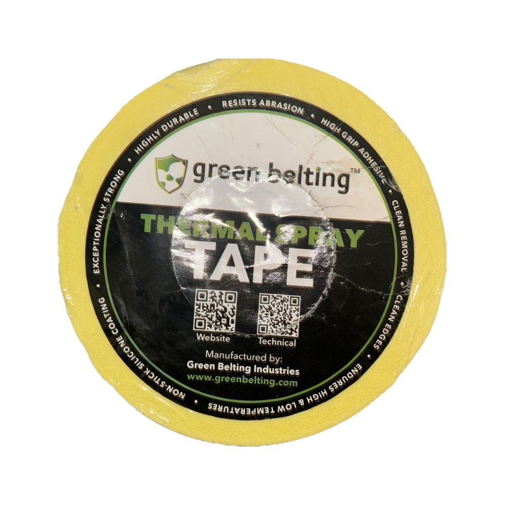 170-10S YL – Thermal Spray Silicone Adhesive Masking Tape 36 Yards, Green Belting – a yellow tape with a black and white logo