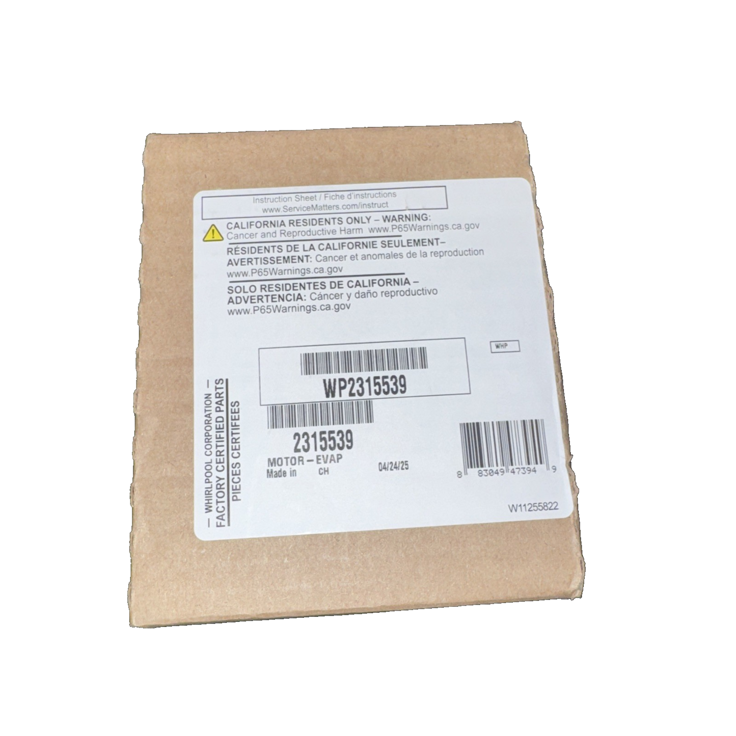 WP2315539 Whirlpool Refrigerator Evaporator Fan Motor