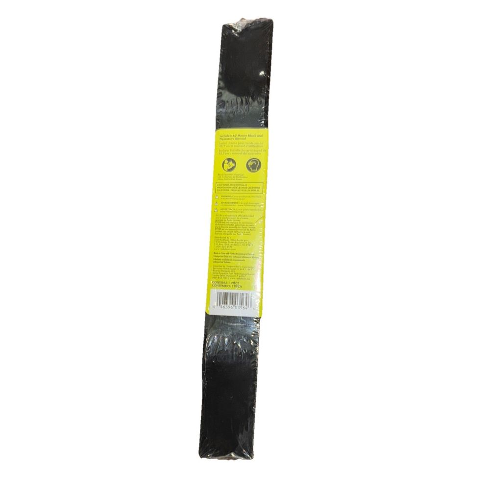 RYOBI Lawn Mower Blade 16 in Replacement Hardened Steel Fits 18V Push Mower – a black plastic bag with a white background