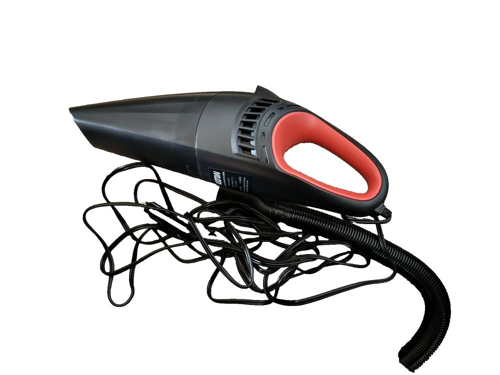 AstroAI Car Vacuum, Portable Vacuum Cleaner with 7500PA-12V High Power, LED Ligh – a black and red blower on a white background