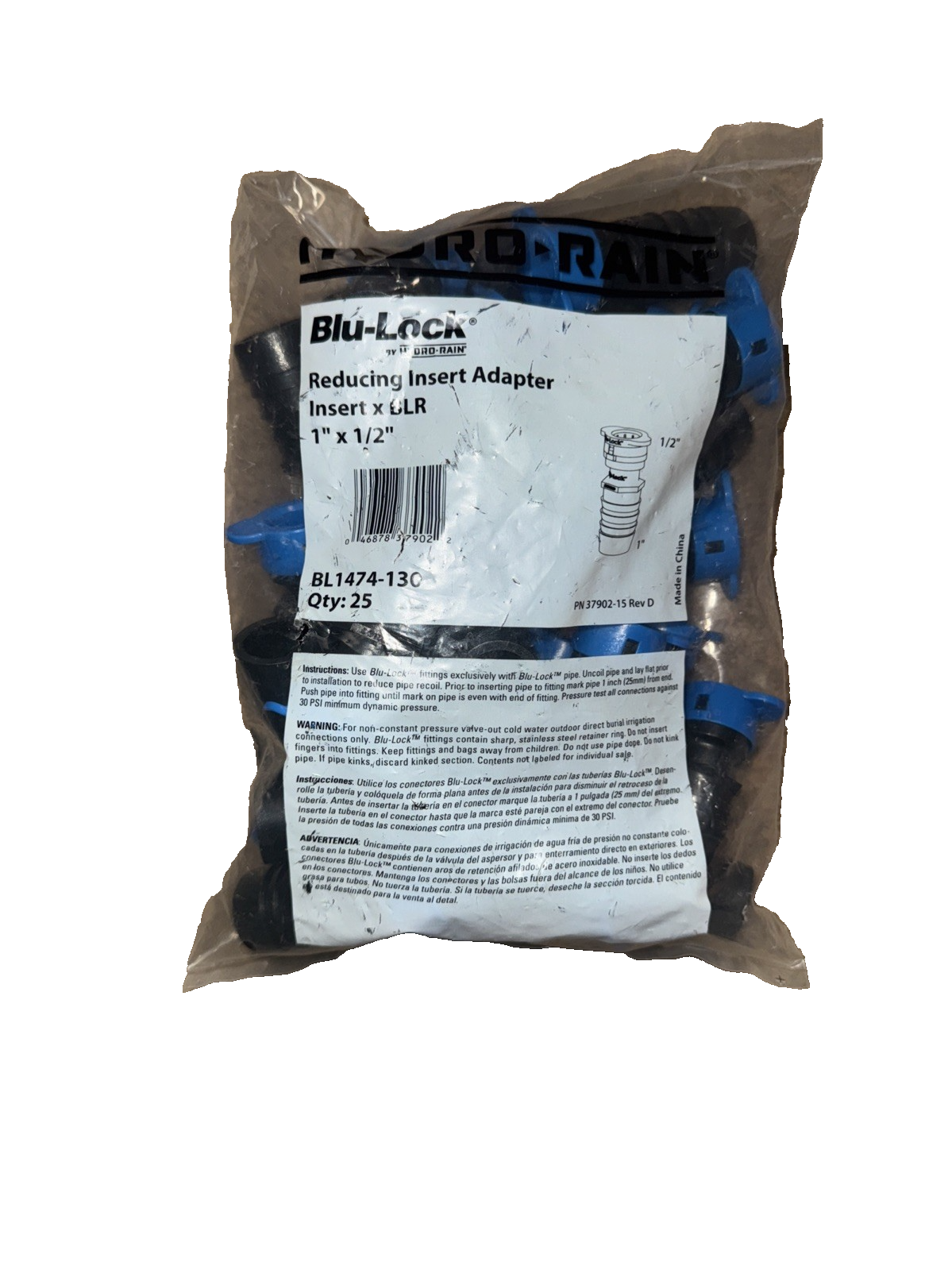 Blu-Lock Barbed Adapter 1"x to 1/2" 25 Pack