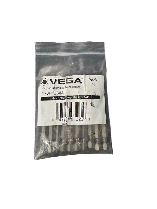 Vega Tools 3/16 in Hex Power Driver Bit 170H1264A 10 Pack