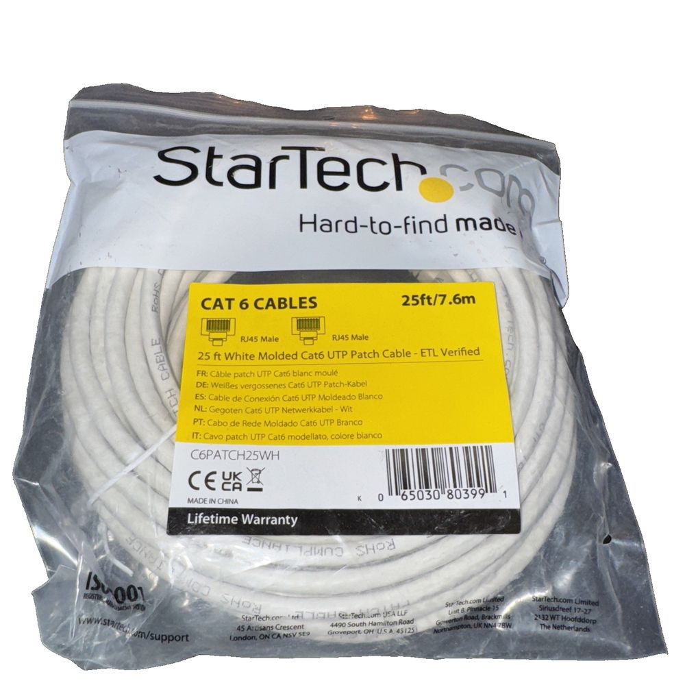 StarTech.Com25ft CAT6 Ethernet Cable - White CAT 6 Gigabit Ethernet Wire -650MHz – start cable cable, white, 25 ft