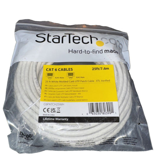 StarTech.Com25ft CAT6 Ethernet Cable - White CAT 6 Gigabit Ethernet Wire -650MHz – start cable cable, white, 25 ft