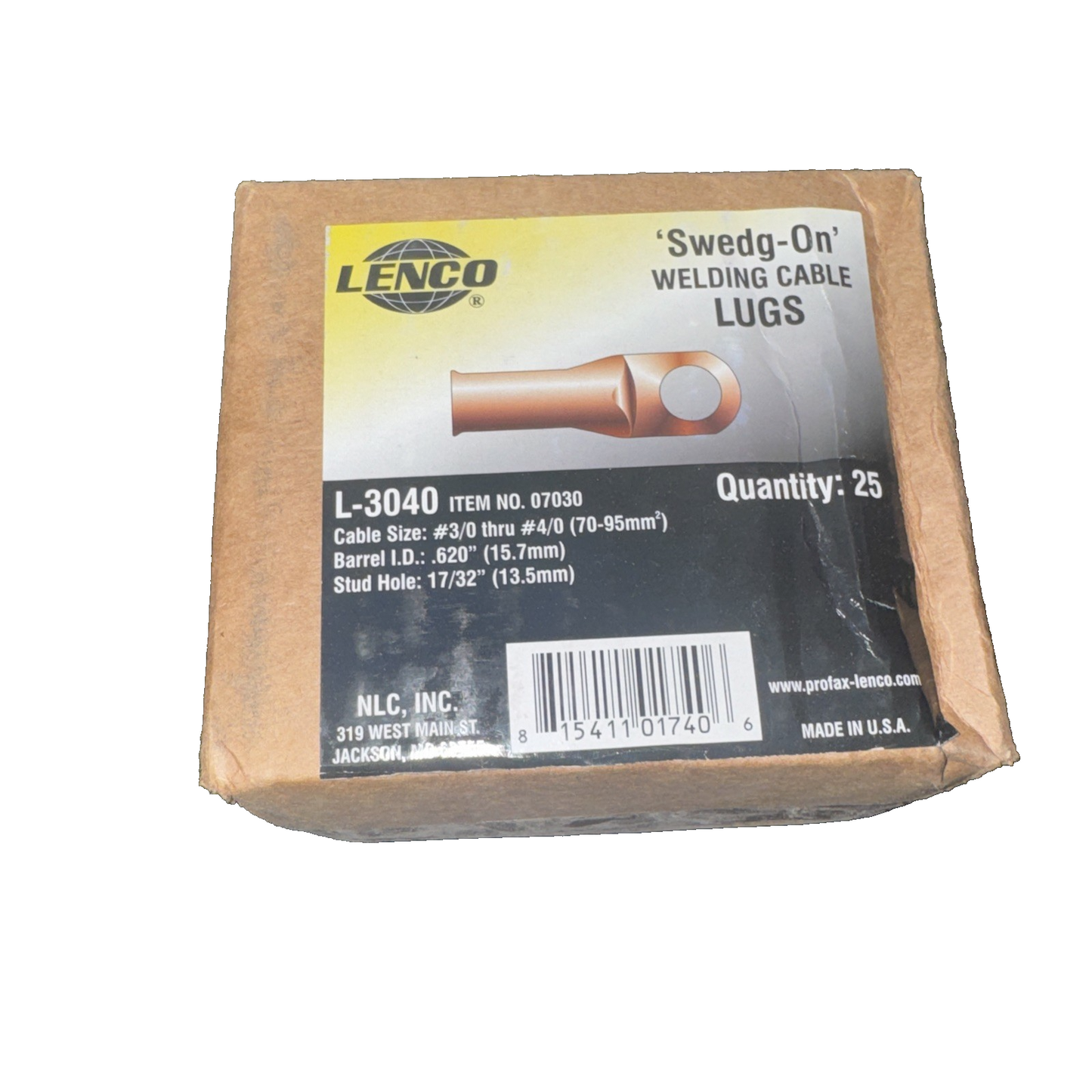 Lenco 07030 Weld Cable Lug #3/0 Thru #4/0 25 Pack