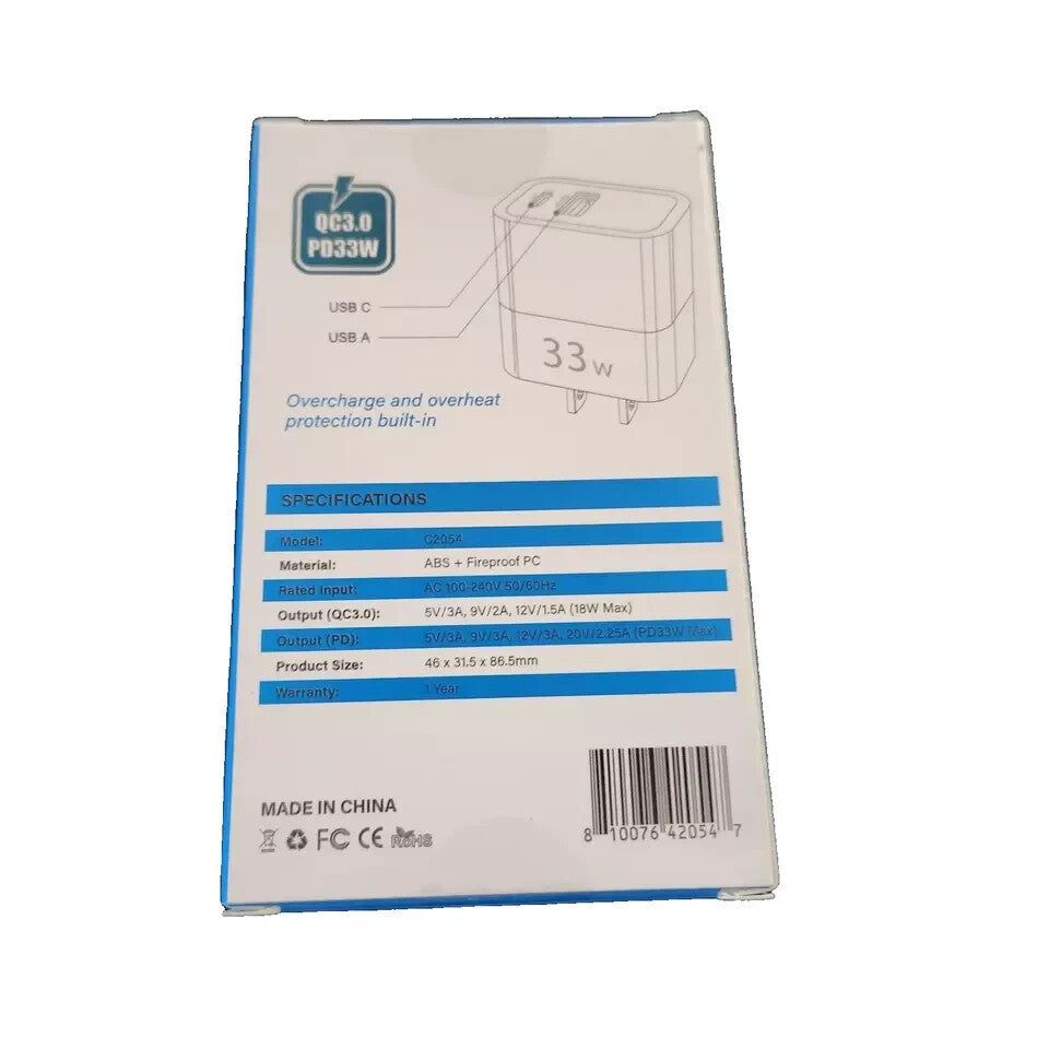 Fast USB PD 33 watt & QC3 18 watt Wall Charger Comzon, Type-C and A Ports, Unbranded – a box of inkjet cartridges