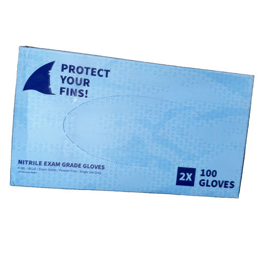 BullShark 100 2X Nitril Exan Grade Gkives 4 Mil / Blue/ Powder Free, Bull Shark – protect your fins nitex - clear gloves
