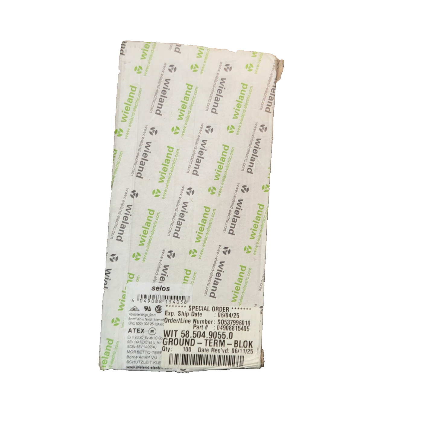 Wieland Earth DIN Rail Terminal, 4mm², 6mm, Green/Yellow 100 Pack