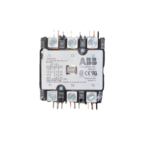 ABB DP40C3P-2 40A, 3P, Definite Purpose Contactor – a circuit breaker with a white background