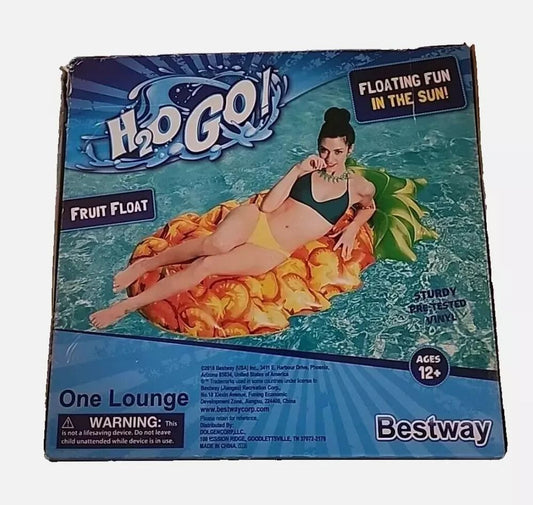 H2O Go! Bestway Pineapple Float 68" - Vibrant Fruit Float - Sturdy Vinyl 12+, H20 Go – a box of hot water toys with a woman in it