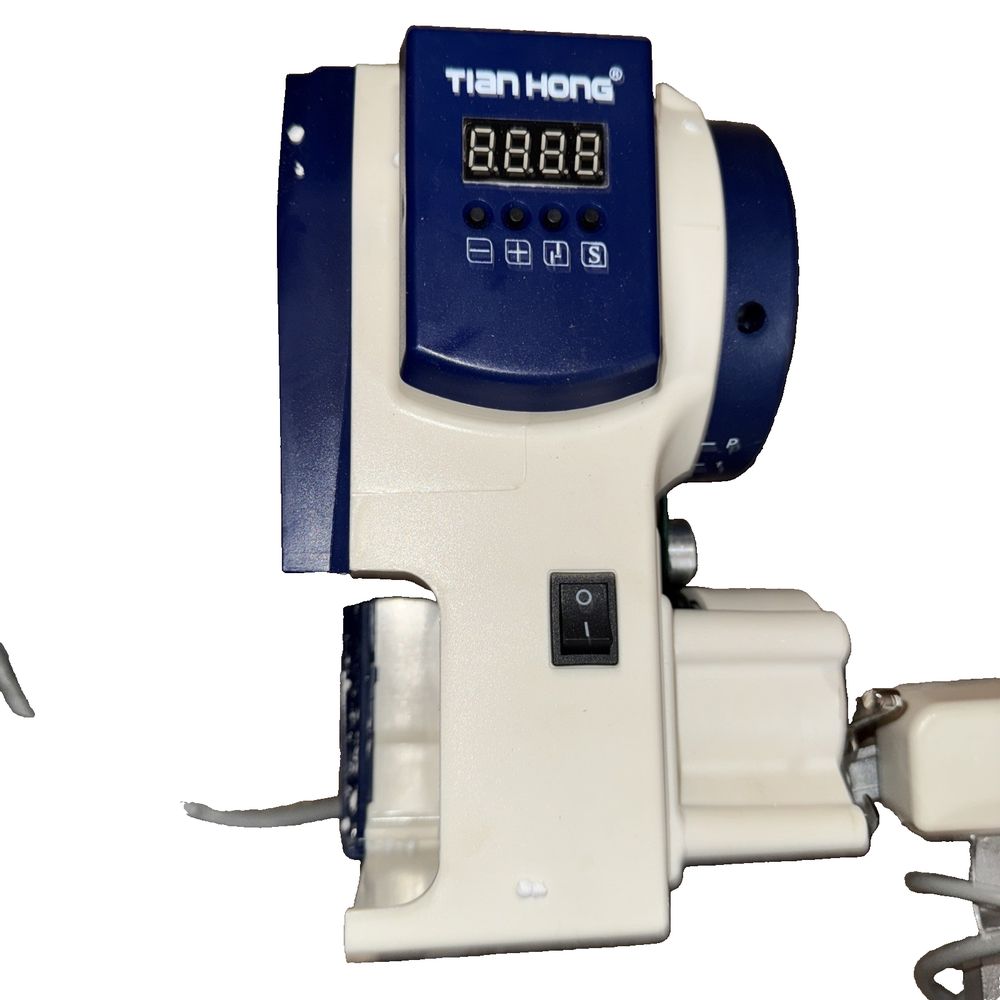 Tiang Hong Direct Drive Motor For JUki 8100e Sewing Machine EU Cord PLug – a white and blue electronic device with a white background