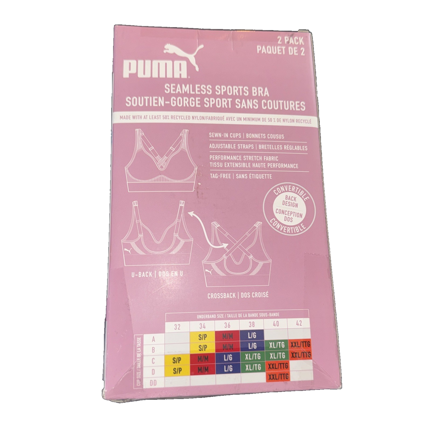 Puma 2 Pack Sports Bra Colors: Speckled Grey And Black Size Large