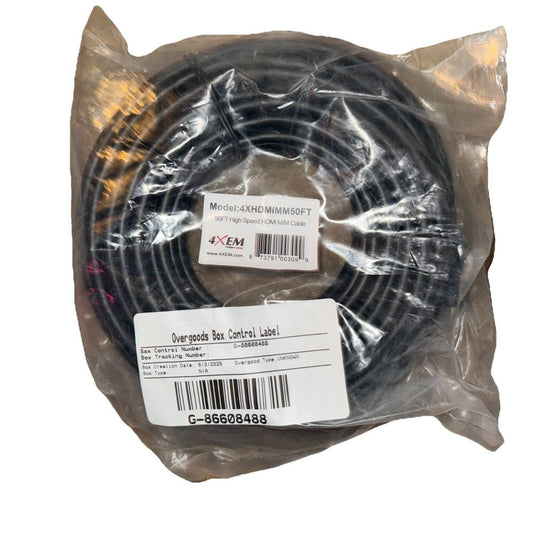 4XEM 50ft HDMI M/M 15.24m HDMI HDMI HDMI cable – a black cable with a white label on it