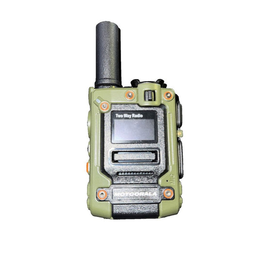 Motorola 2 Way Walkie Talkie Talkabout (No Batteries/Cords) – a walkie with two buttons and a button
