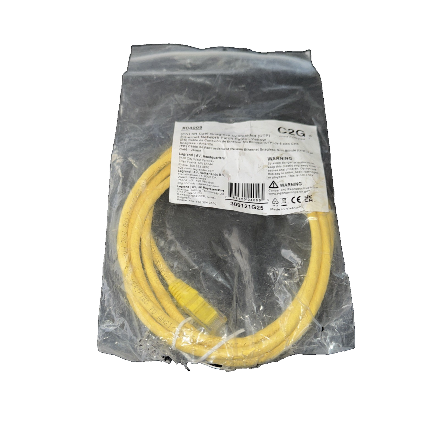 6ft (1.8m) Cat6 Snagless Unshielded (UTP) Ethernet Network Patch Cable - Yellow