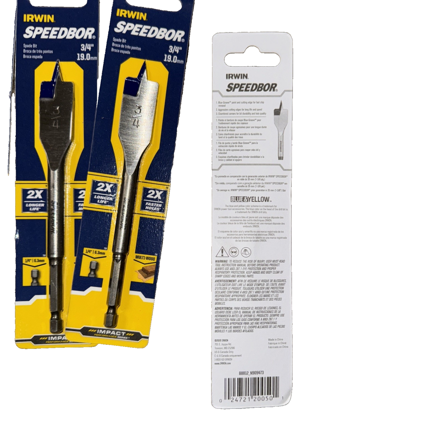 Irwin SPEEDBOR Spade Wood Drill Bit 3/4" X 6" (88812) 6 Pack