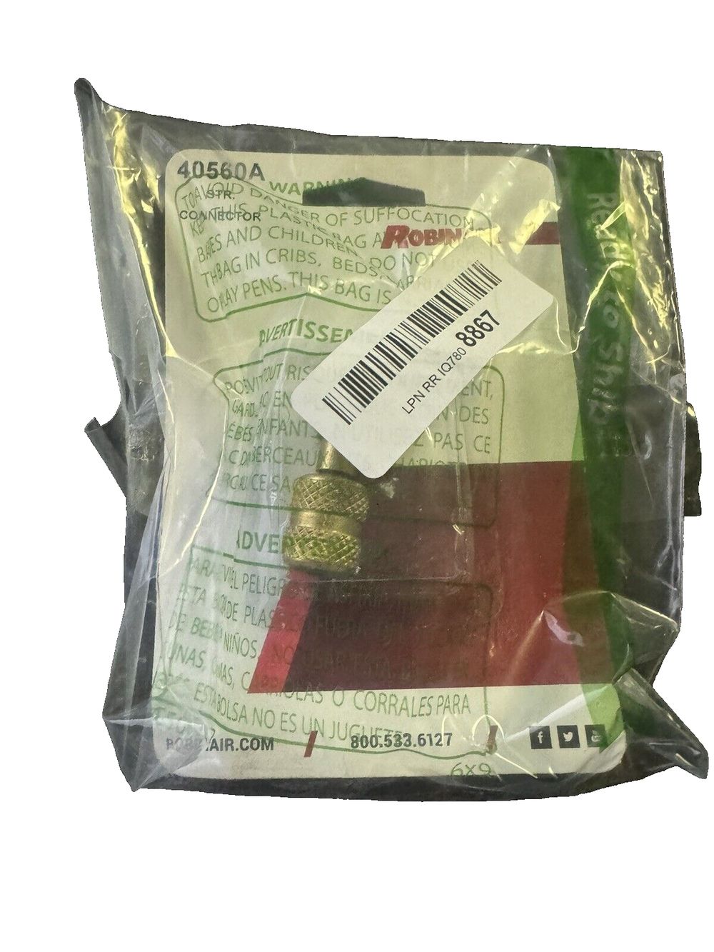 Robinair 40560A 1-4" FFL x 1-4" MFL Straight Access Adapter – a package of food that is packaged in plastic