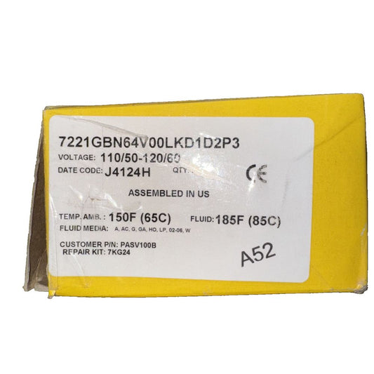 Parker 2-Way Normally Closed, 1" NPT General Purpose Solenoid Valves – a yellow label label for a yellow label label