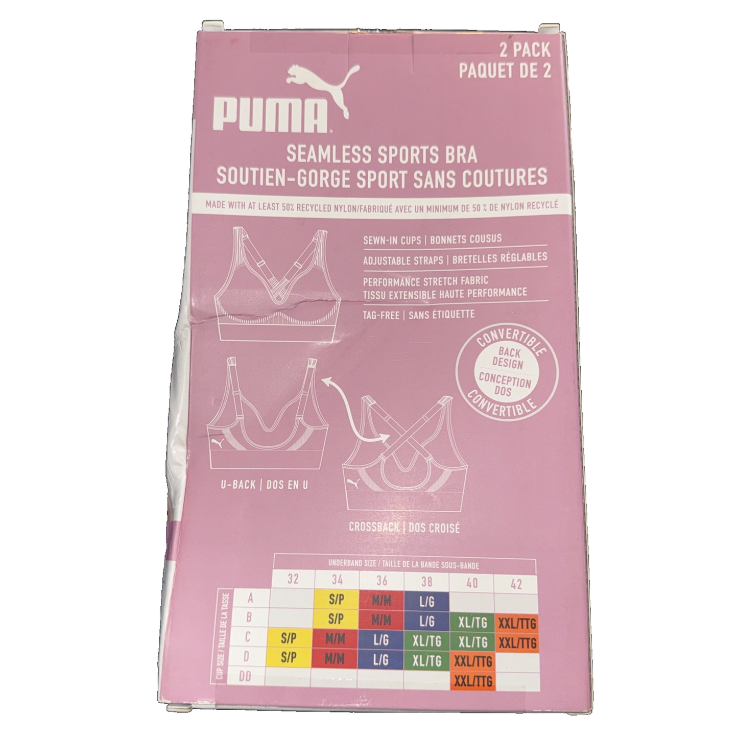 Puma 2 Pack Sports Bra Colors Light Purple And Brown Size Small