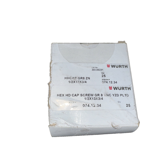 Wurth 1/2-13X3/4 UNC HEX BOLT GR8 YZ 074.12.34 25 Pack