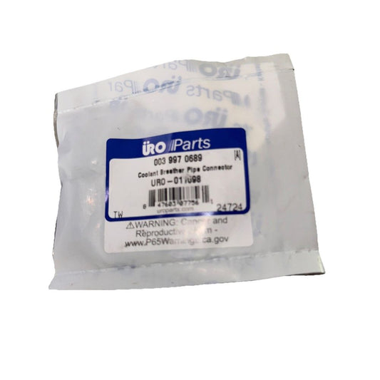 URO Parts 0039970689 Coolant Breather Pipe Connector, Between Radiator and Breat – a white plastic bag with a blue label on it
