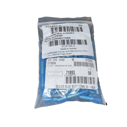 Pack of 50 071893-0 16-14 Wire Seal-A-Crimp Butt Connectors Blue