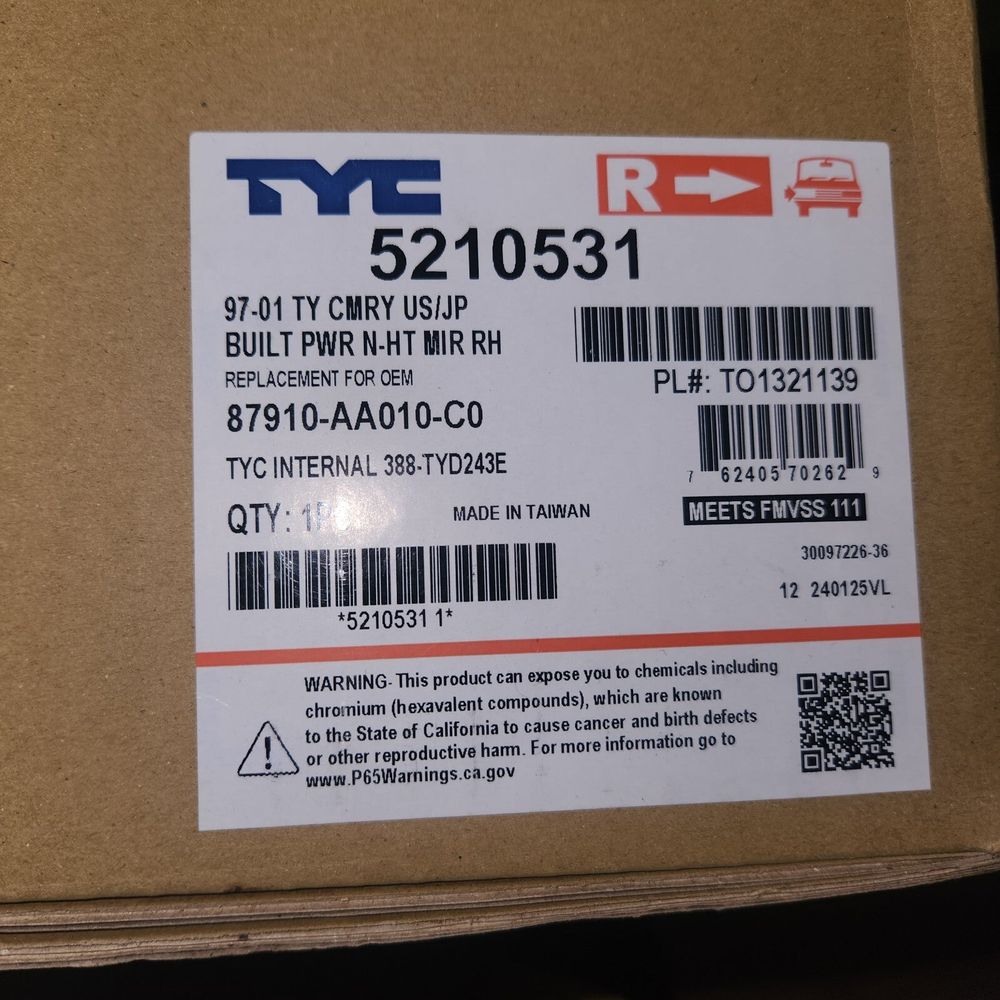 TYC 5210531 Door Mirror Right-Side Compatible with 1997-2001 Toyota Camry – a box of the new tp - rp - rp - rp - rp