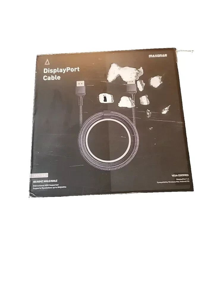 Maxonar DisplayPort Cable 1.4, 6.6Ft (2M) - 8K 60Hz, 7680x4320, High-Speed DP Ca – a black and white photo of a camera