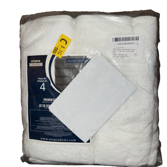 Utopia Towels Pack of 4 27 x 54 Inches Towels White