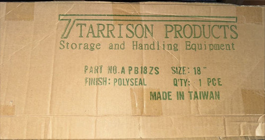 Tarrison - 18" Adjustable Single Shelf Bracket with PolySeal Clear Epoxy Finish – a cardboard box with a label on it