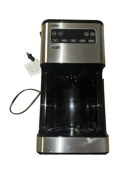 Braun KF5650BK PureFlavor 14-Cup Black & SS Programmable Coffee Maker (No Pot) – a coffee maker with a cup on top