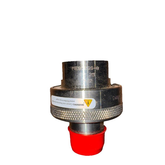 1" FNPT x 1" MNPT E-Z Turn Hose End Swivel ME850SS-8, Marshall Excelsior – a red and black plastic coupling