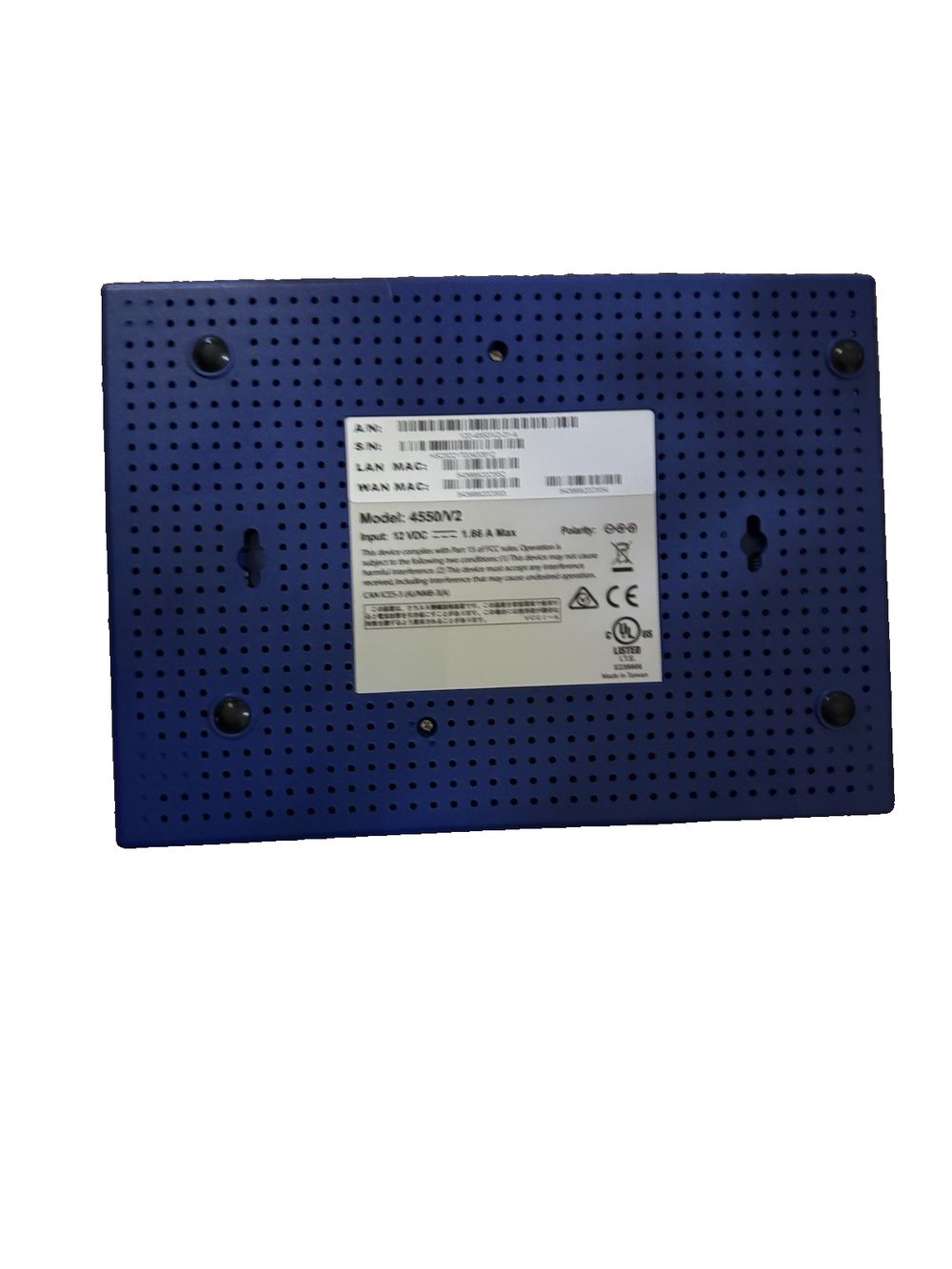 Edgewater Networks 4550 Series 4550/V2 Ethernet Switch Router USED + Power Cord – a blue plastic board with a white label on it