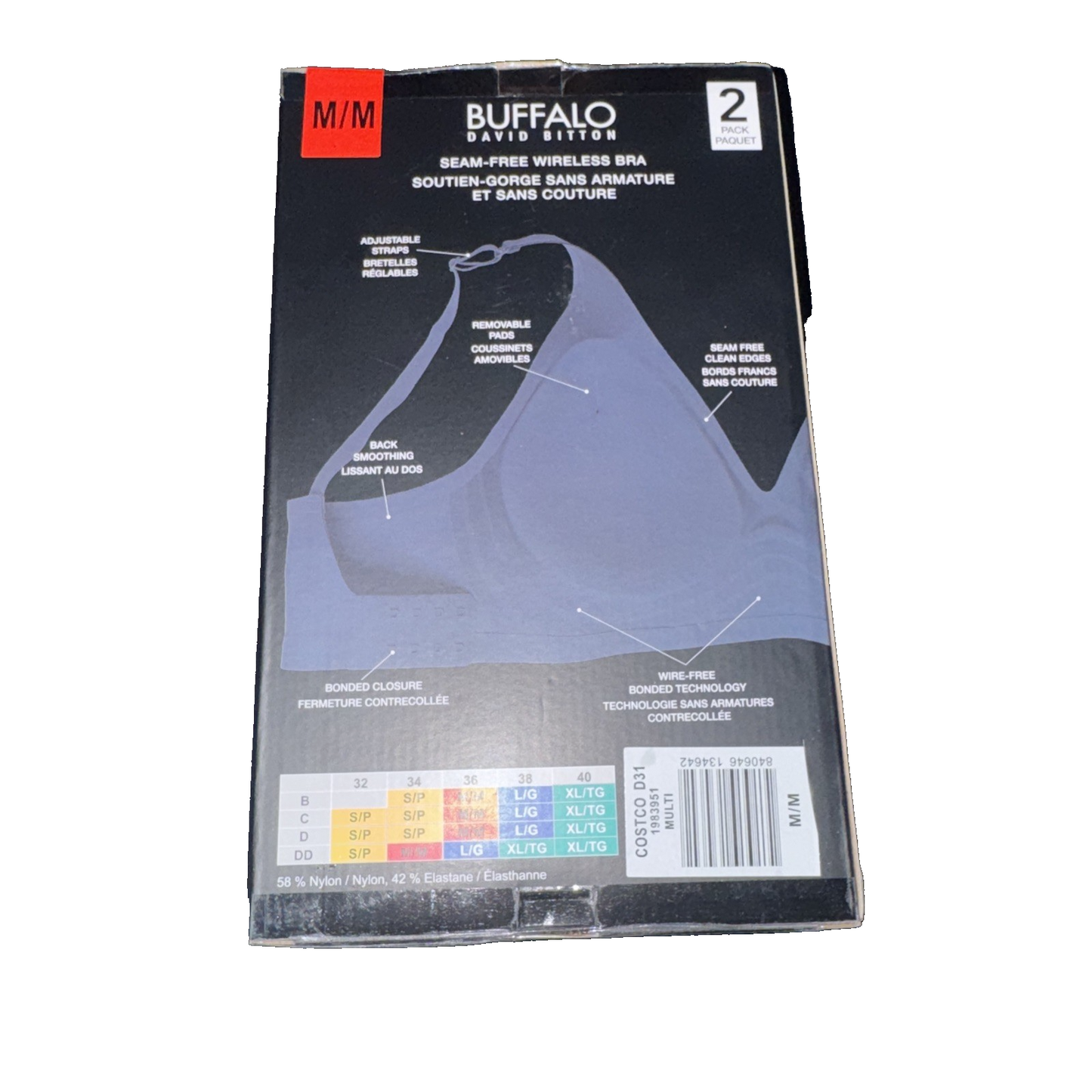 Buffalo David Bitton Wire Free Bra 2 Pack Colors White And Black Size Medium