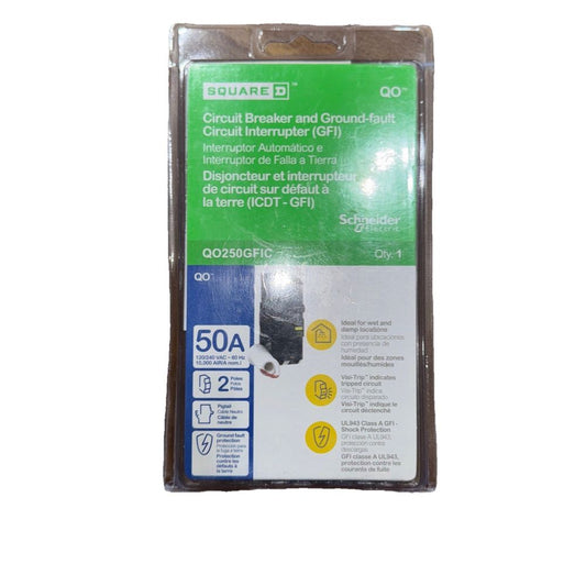 SCHNEIDER ELECTRIC Miniature Circuit Breaker 120/240-Volt 50-Amp QO250GFIC Sw Fu, Square D by Schneider Electric – sure - oc - 50a - c - 50…