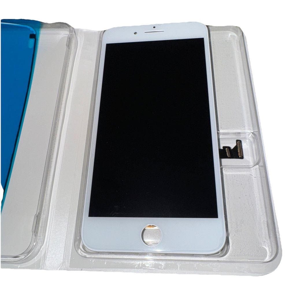 LCD ASSEMBLY WITH STEEL PLATE COMPATIBLE FOR IPHONE 8 PLUS – White, Unbranded – a white iphone with a black screen