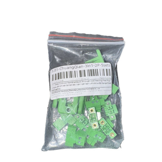 5 Sets 3.81MM Terminal Block Through-Wall Welding-Free Plug in type 2P/3P/4P/5P, Unbranded – a bag of green plastic connectors