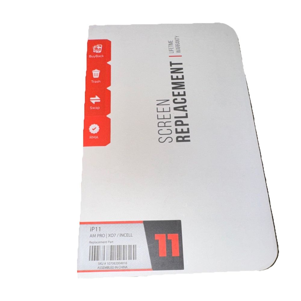 LCD Assembly With Steel Plate Pre-Installed Compatible For iPhone 11, Unbranded – a white paper with a red label on it