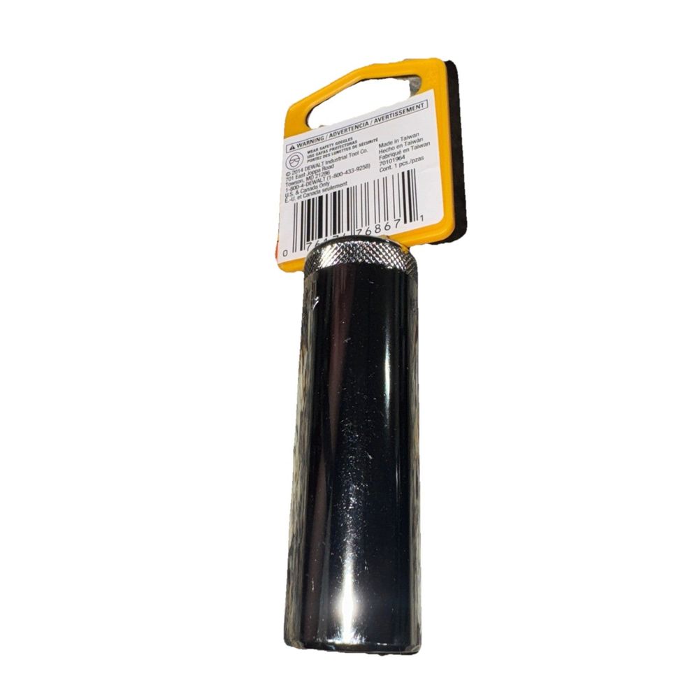 DEWALT DWMT93533OSP 6 Point 1/2'' Drive Deep Socket 18MM – a black plastic tube with a yellow handle