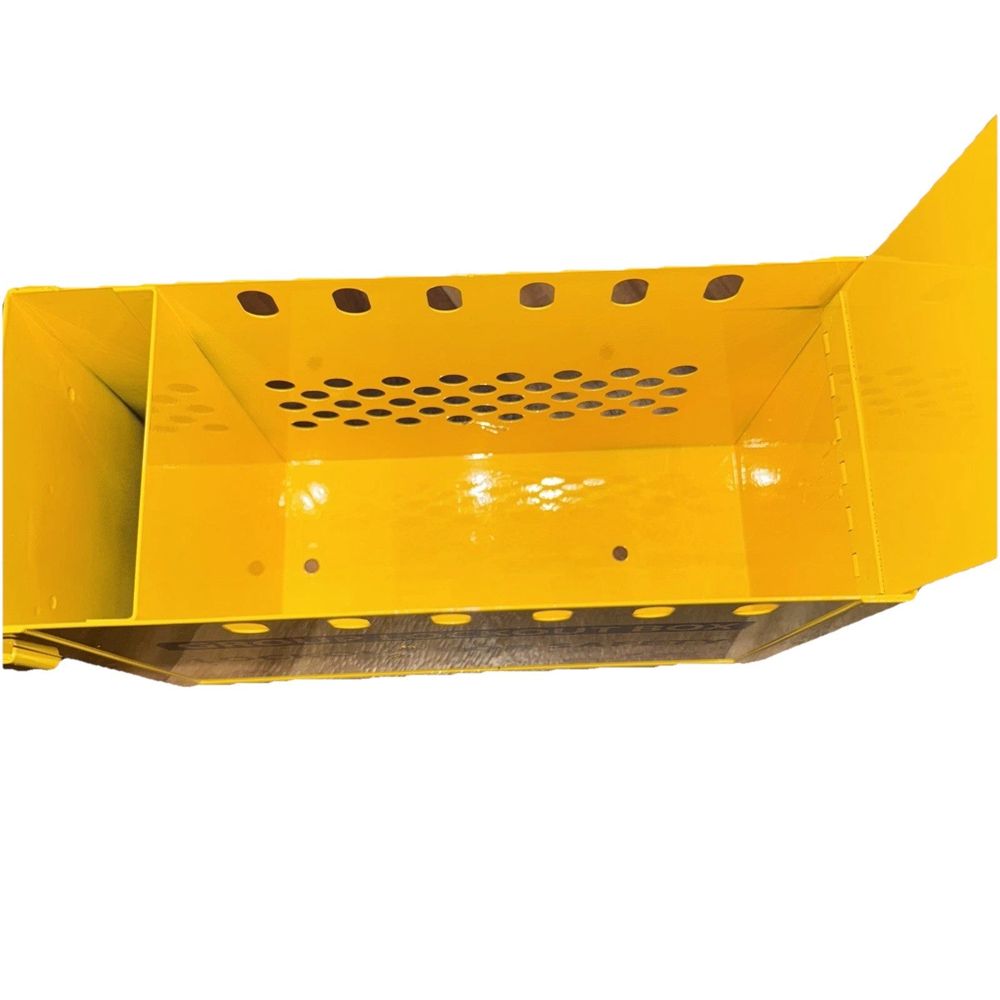 Zing Green Products Group Lockout Box – a yellow plastic crate with holes