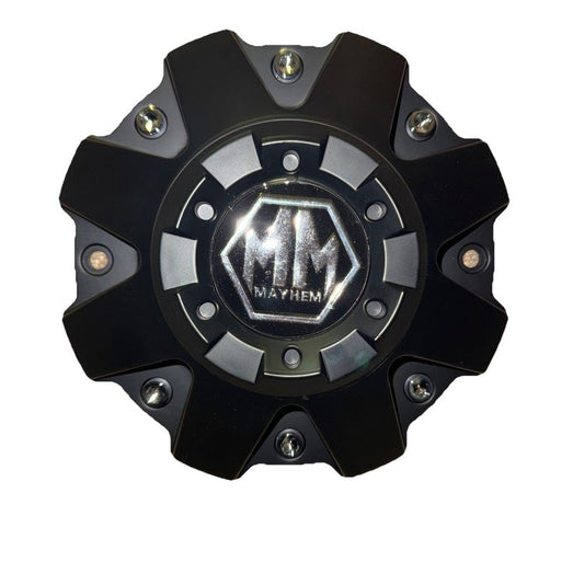 Mayhem Wheels C108010c01 C806803-2cap 806804cb7 C108010mb01 (No Hardware), DaveyDooDeals – a black wheel hub with a logo on it