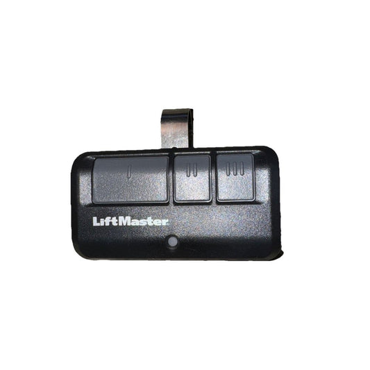 Chamberlain LiftMaster three button garage door and gate remote opener HBW9835-2 – a black battery cover with a white background